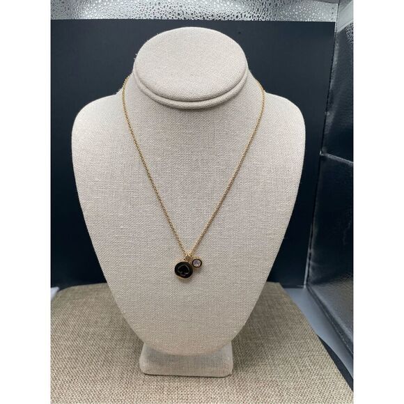 Kate Spade Spot The Spade Diamond Hardware Necklace Black Gold Tone - Picture 9 of 9